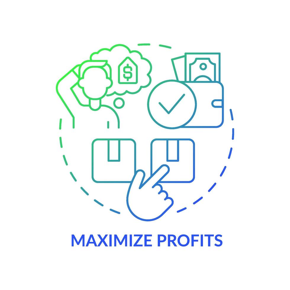 maximizar os lucros ícone de conceito gradiente azul verde. influenciando as decisões de compra idéia abstrata ilustração de linha fina. desenho de contorno isolado. roboto-medium, inúmeras fontes pró-negrito usadas vetor