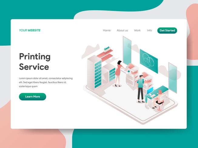 Molde da página da aterrissagem do conceito da ilustração do serviço de impressão. Conceito de design isométrico do design de página da web para o site e site móvel. vetor