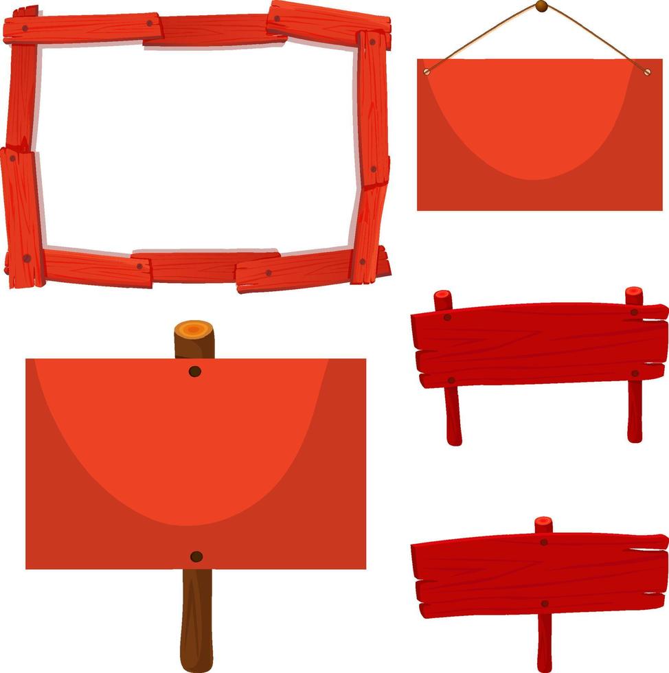 conjunto de bandeira de sinal de madeira na cor vermelha vetor