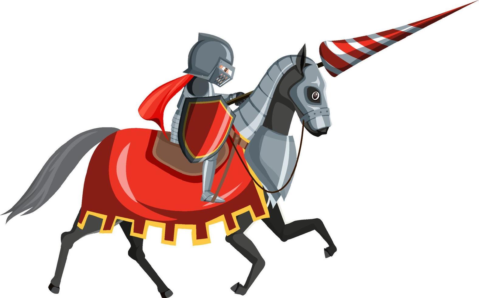 cavaleiro medieval a cavalo no fundo branco vetor