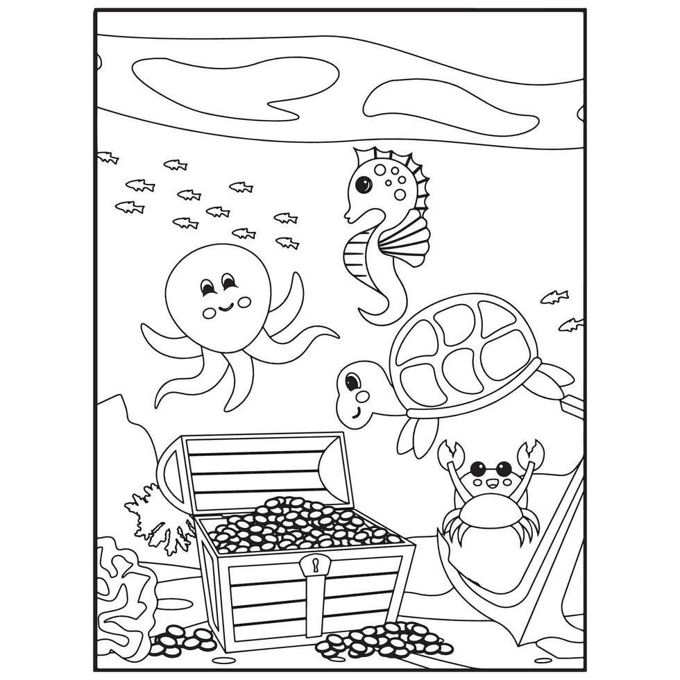 animais do oceano para colorir para crianças pro vector