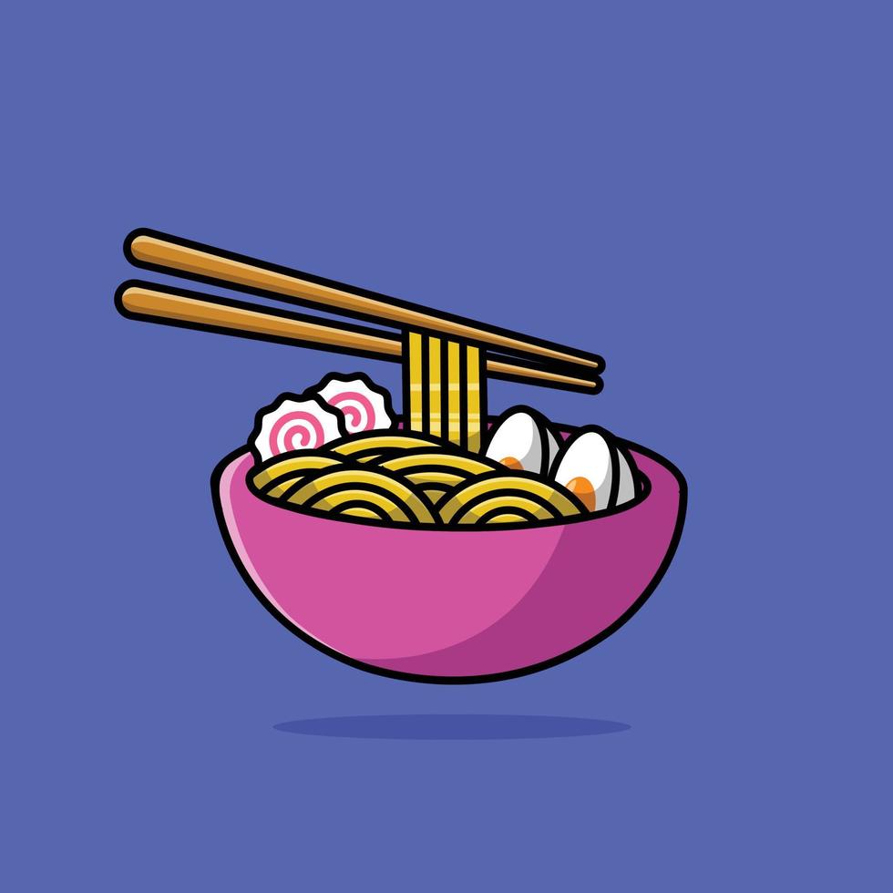 macarrão ramen com ilustração de ícone de vetor dos desenhos animados de pauzinho. comida ícone conceito isolado vetor premium. estilo de desenho animado plano