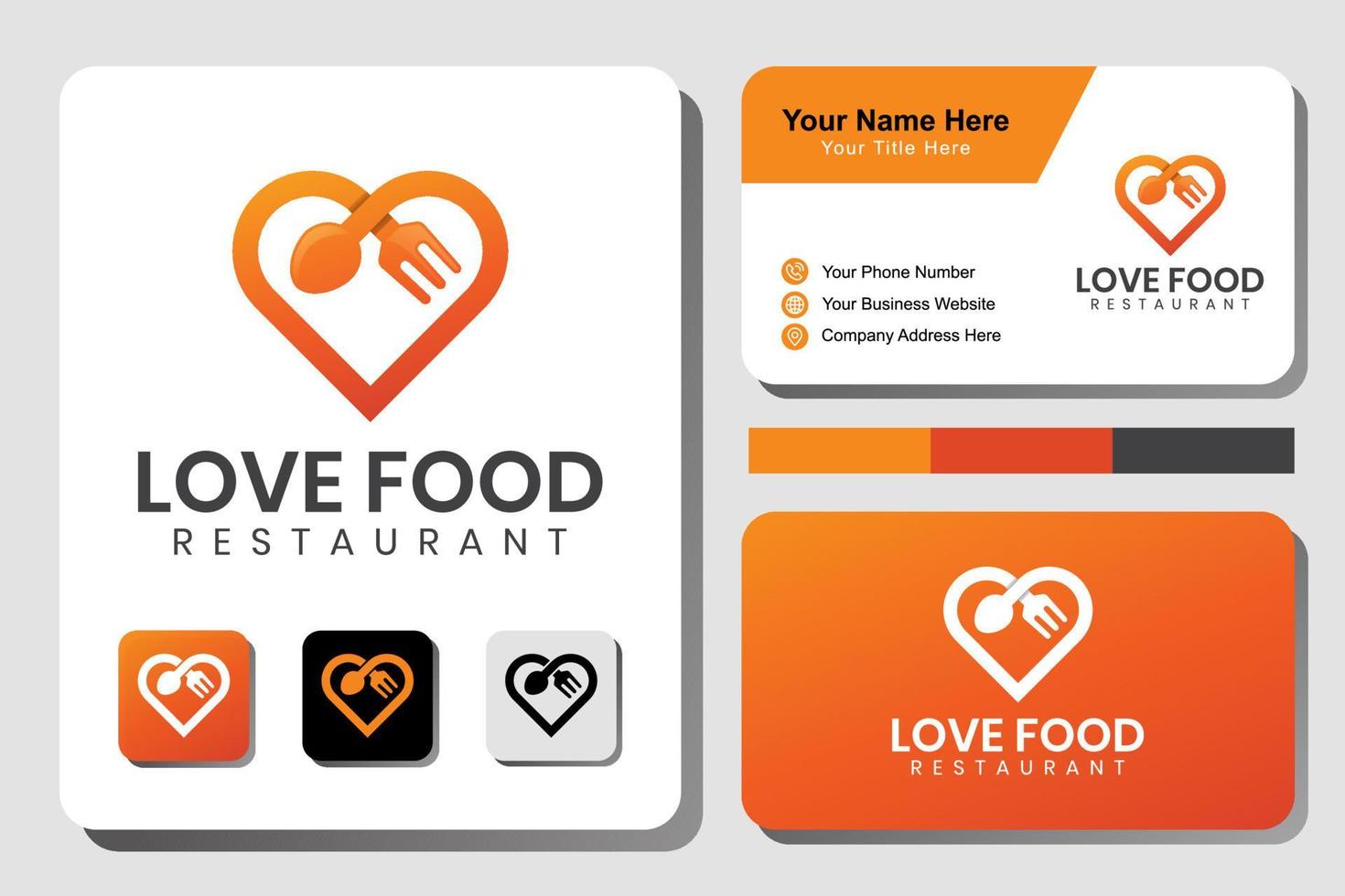 comida de amor moderna, logotipo de comida favorita com modelo de vetor de design de cartão de visita