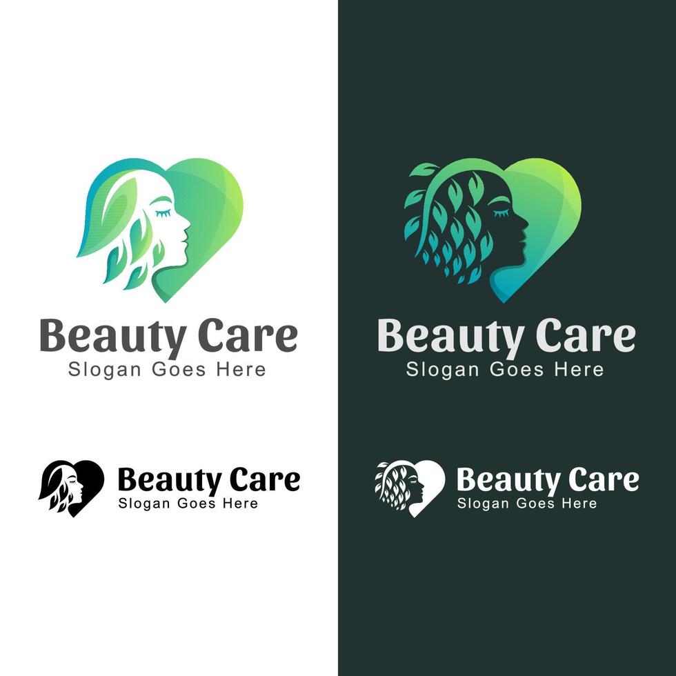 logotipo de cuidados de beleza da natureza, cosméticos, spa, cuidados com a pele, design de logotipo de negócios de salão duas versões vetor