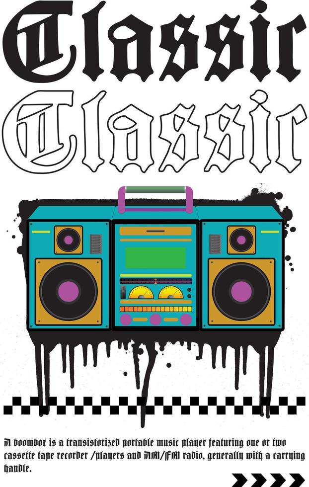 design clássico de camiseta boombox vetor