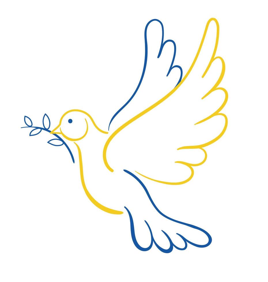pomba símbolo da paz para a ucrânia. bandeira ucraniana vetor