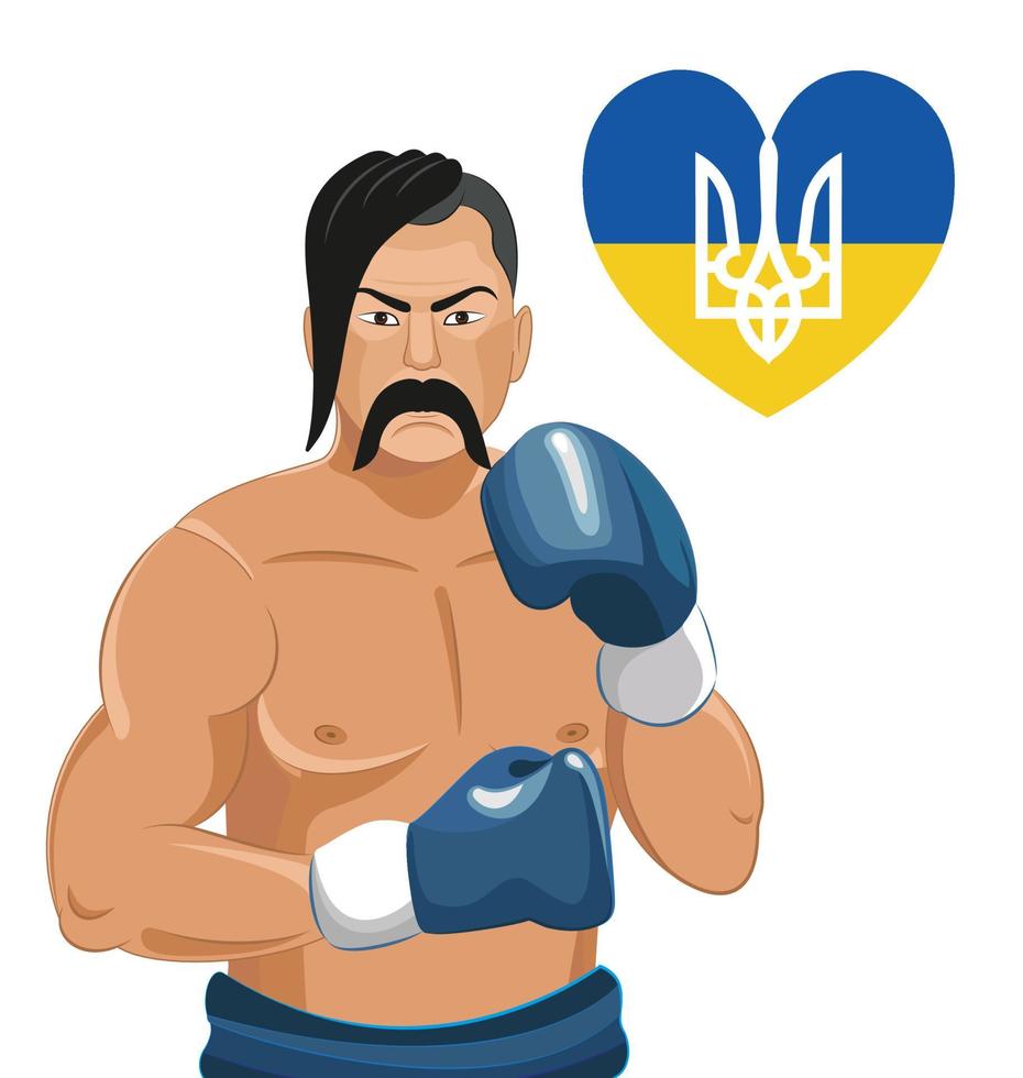 homem de ilustração vetorial com luvas de boxe protege a ucrânia com bandeira e braços vetor