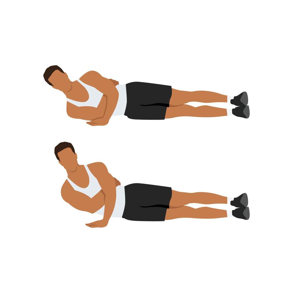 homem fazendo um exercício de flexão de braço. ilustração vetorial plana isolada no fundo branco. conjunto de caracteres de treino vetor