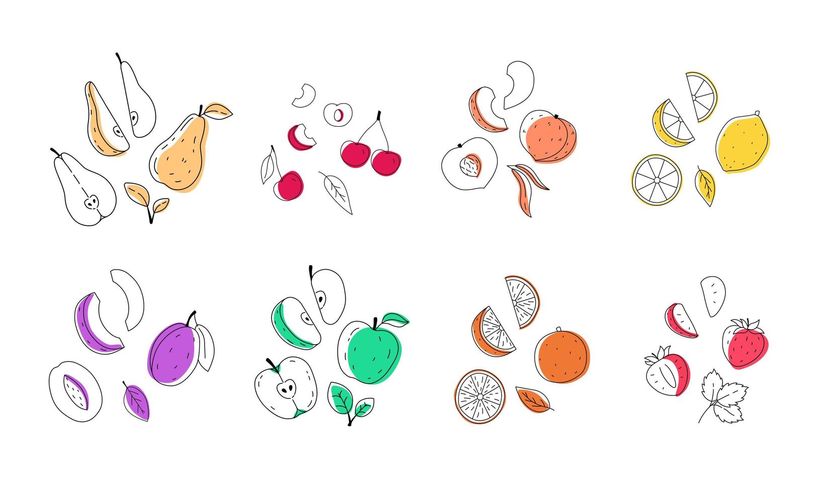 grande conjunto de frutas doodle para embalagem vetor