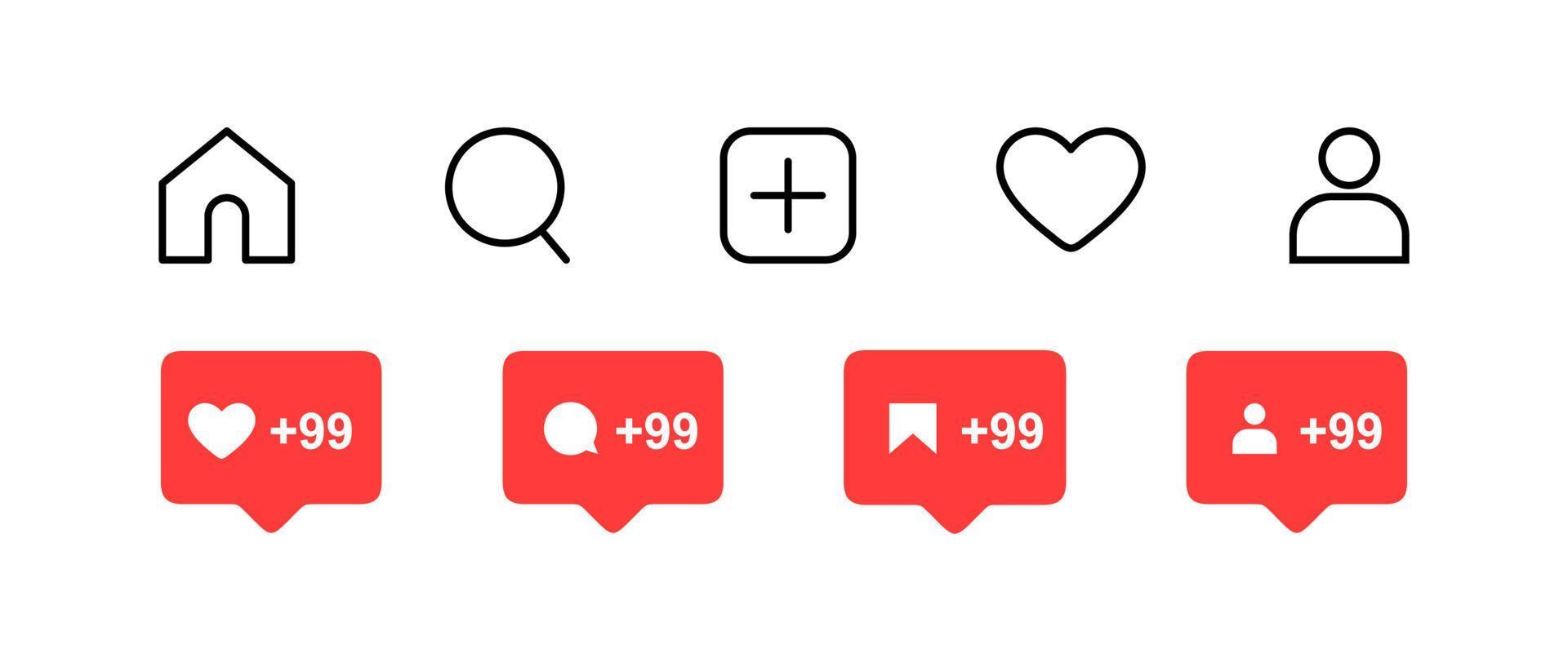 ícones planos de mídia social definem bolha de fala de notificação para compartilhar botões salvar comentário pesquisa de câmera coração home símbolos e ícones da web vetor grátis