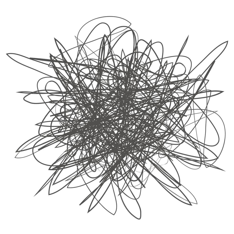 rabisco abstrato emaranhado com linha desenhada à mão. doodle vetor desenhado emaranhados, linhas, círculos. forma abstrata de rabisco de linha preta. caos emaranhado, depressão, agressão, mal