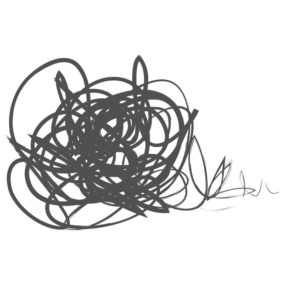 rabisco abstrato emaranhado com linha desenhada à mão. doodle vetor desenhado emaranhados, linhas, círculos. forma abstrata de rabisco de linha preta. caos emaranhado, depressão, agressão, mal