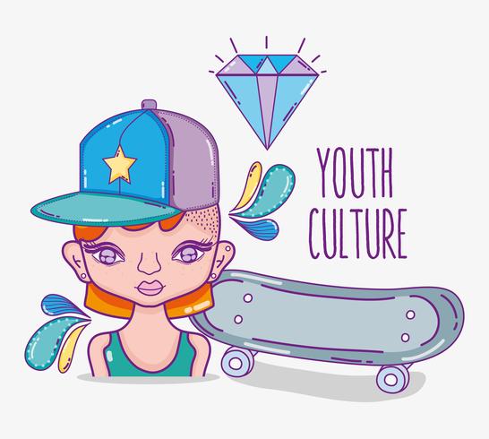 Desenhos animados millenial da mulher da cultura de juventude vetor