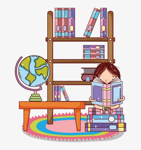 Menina, com, livros, desenhos animados vetor