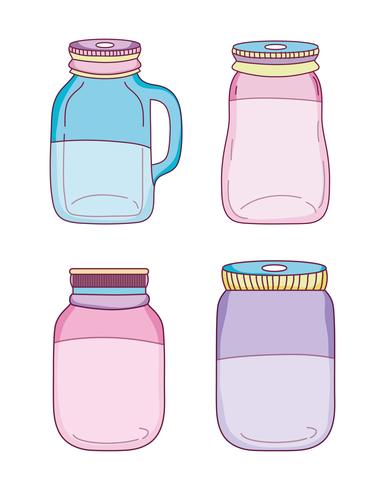 Conjunto de desenhos de mason jar vetor