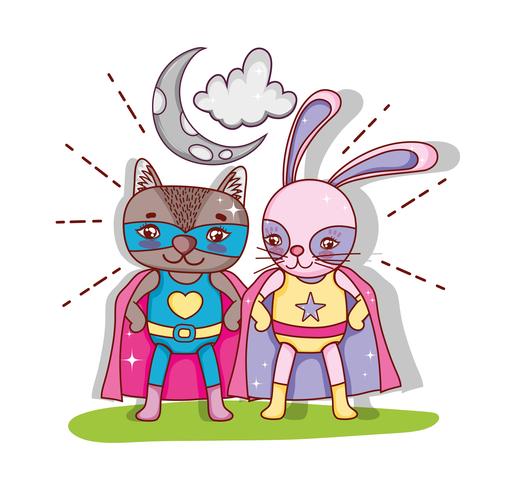 Desenhos animados de animais de super-heróis vetor