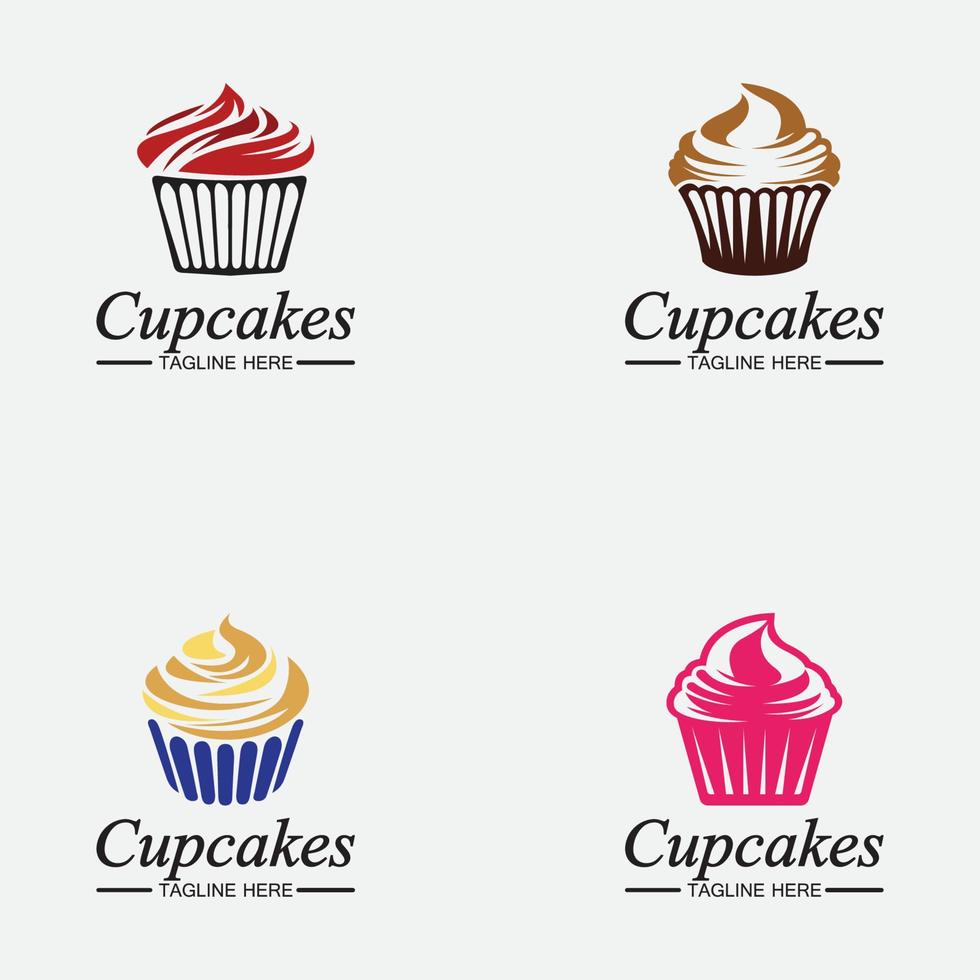 definir o modelo de vetor de design de logotipo de cupcake. ícone de padaria de cupcakes.