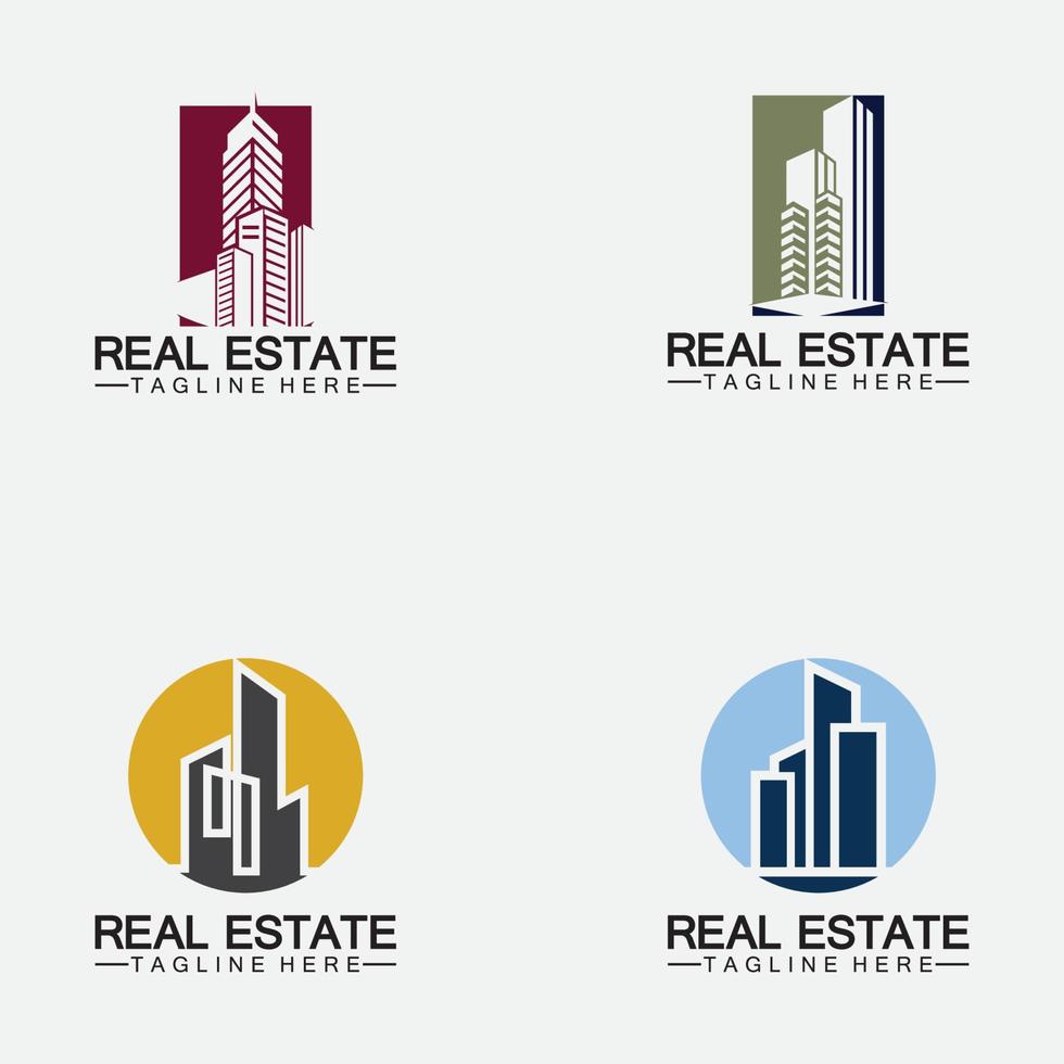 definir modelo de logotipo de negócios imobiliários, construção, desenvolvimento imobiliário e vetor de logotipo de construção