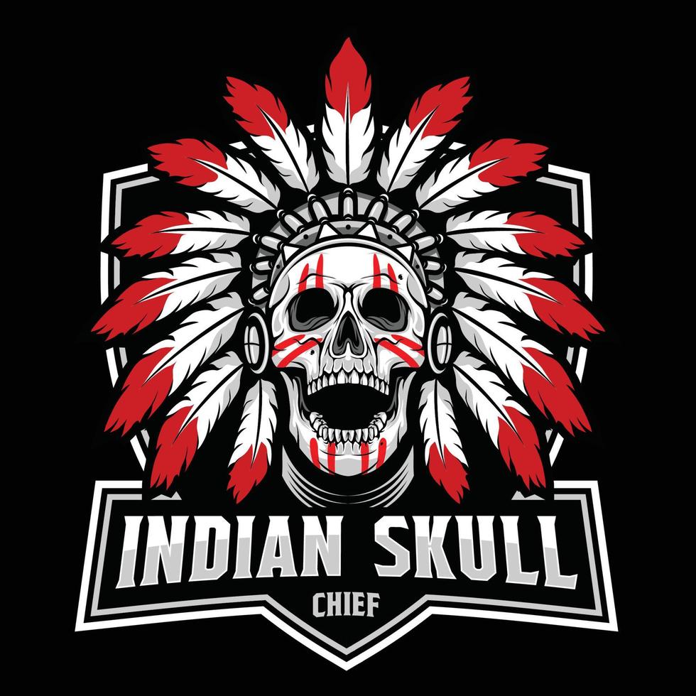 cabeça de crânio indiano chefe, elemento de design para logotipo, pôster, cartão, banner, emblema, camiseta. ilustração vetorial vetor