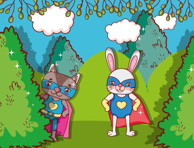 Desenhos animados de animais de super-heróis vetor