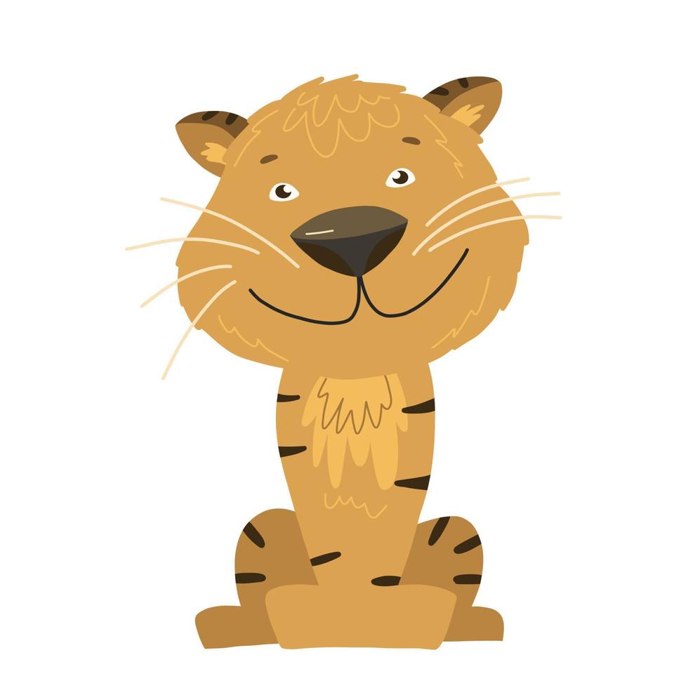 tigre bebê fofo. o pequeno tigre sorri. mão desenhar ilustração vetorial vetor