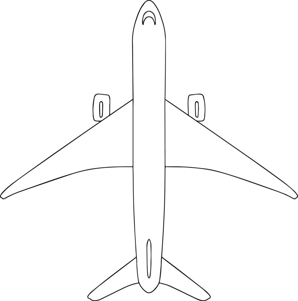esboço isolado de vetor de vista superior de avião branco