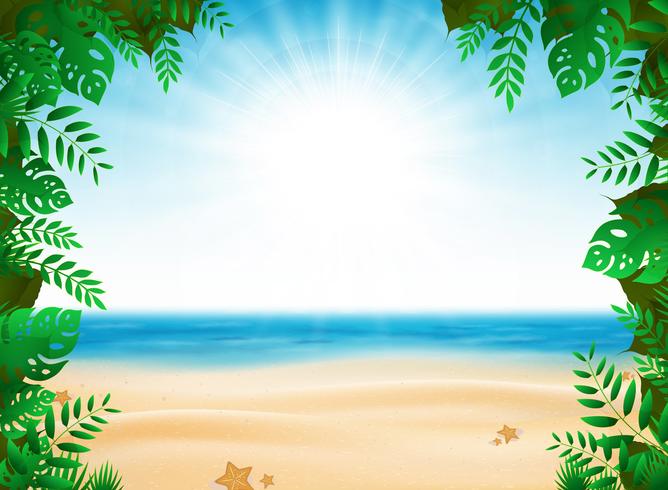 Férias de verão abstrata com decoração de natureza no fundo da praia ensolarada. ilustração vetorial eps10 vetor