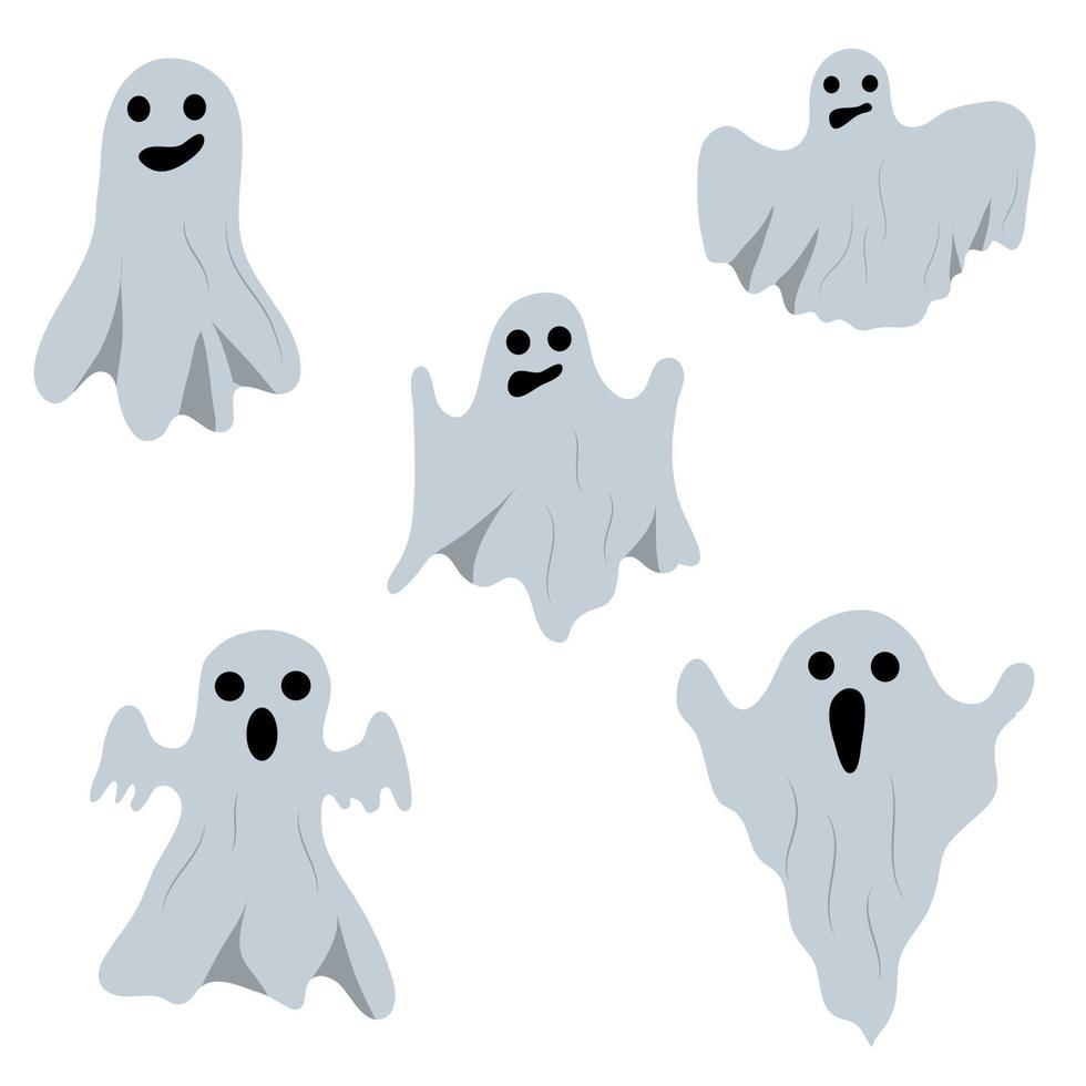 conjunto de fantasmas de desenhos animados, halloween. vetor isolado no fundo branco.