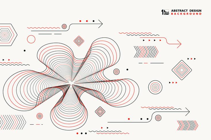 As linhas abstratas elementos geométricos do vetor projetam a decoração da cor preta e vermelha. ilustração vetorial eps10