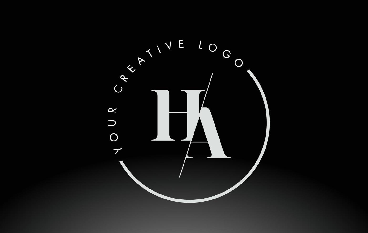design de logotipo de letra serif ha branco com corte cruzado criativo. vetor