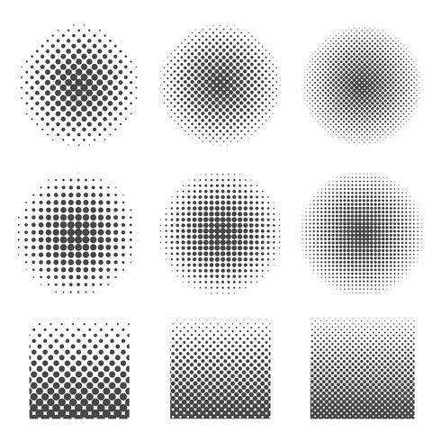 Conjunto de meio-tom abstrato de círculos e quadrados. vetor