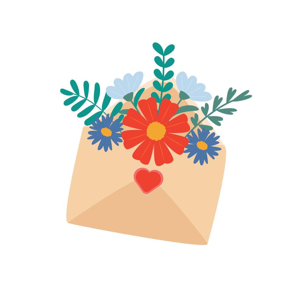 ilustração de flores em um envelope. conceito de design vetorial para dia dos namorados e outros usuários. vetor