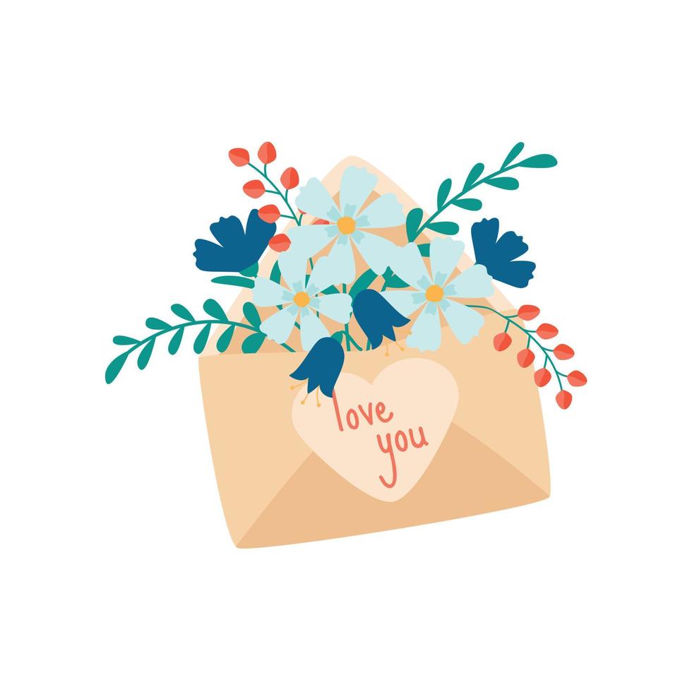 ilustração de flores em um envelope. conceito de design vetorial para dia dos namorados e outros usuários. vetor