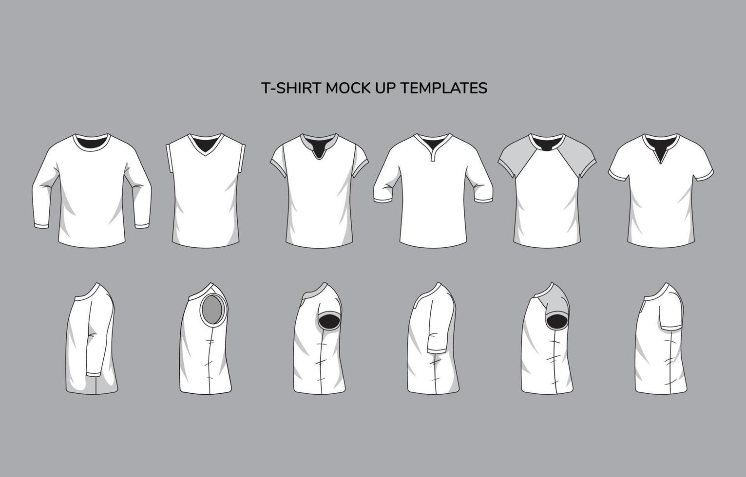 maquete de camiseta de contorno plano com tipo alternativo de gola e comprimento da manga vetor