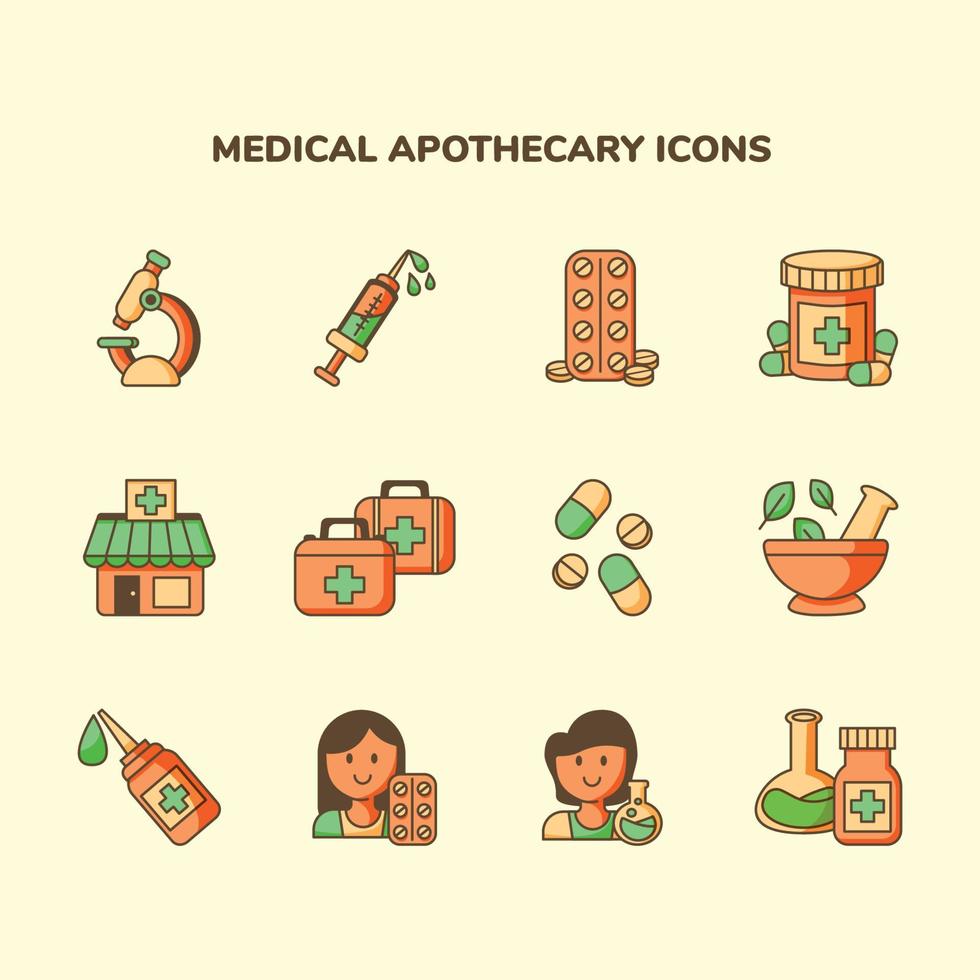 ícones médicos de boticário moderno vetor