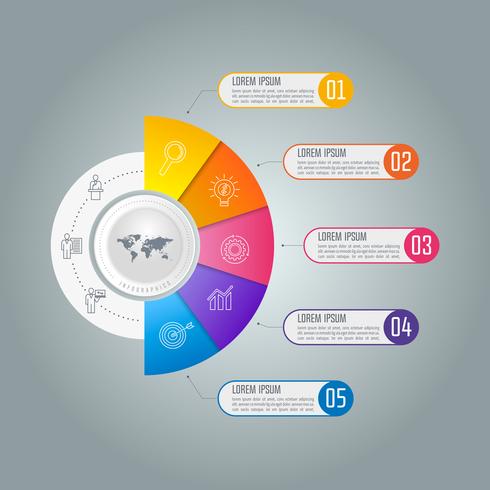 Conceito de negócio infográfico Timeline com 5 opções. vetor