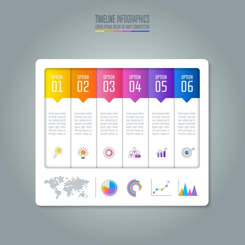 Conceito de negócio infográfico Timeline com 6 opções. vetor