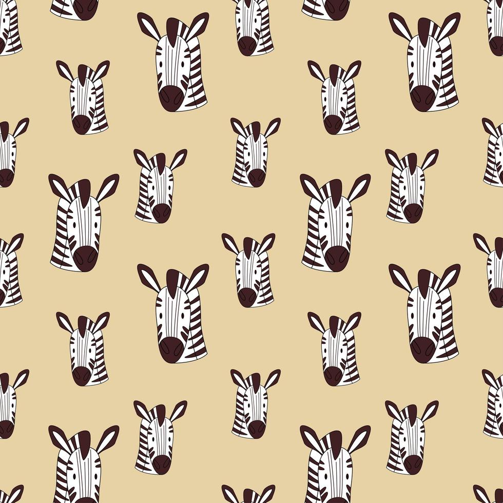 padrão sem emenda de zebra em um fundo arenoso. ilustração em vetor dos desenhos animados de um padrão de cabeça de zebra. animal selvagem africano.