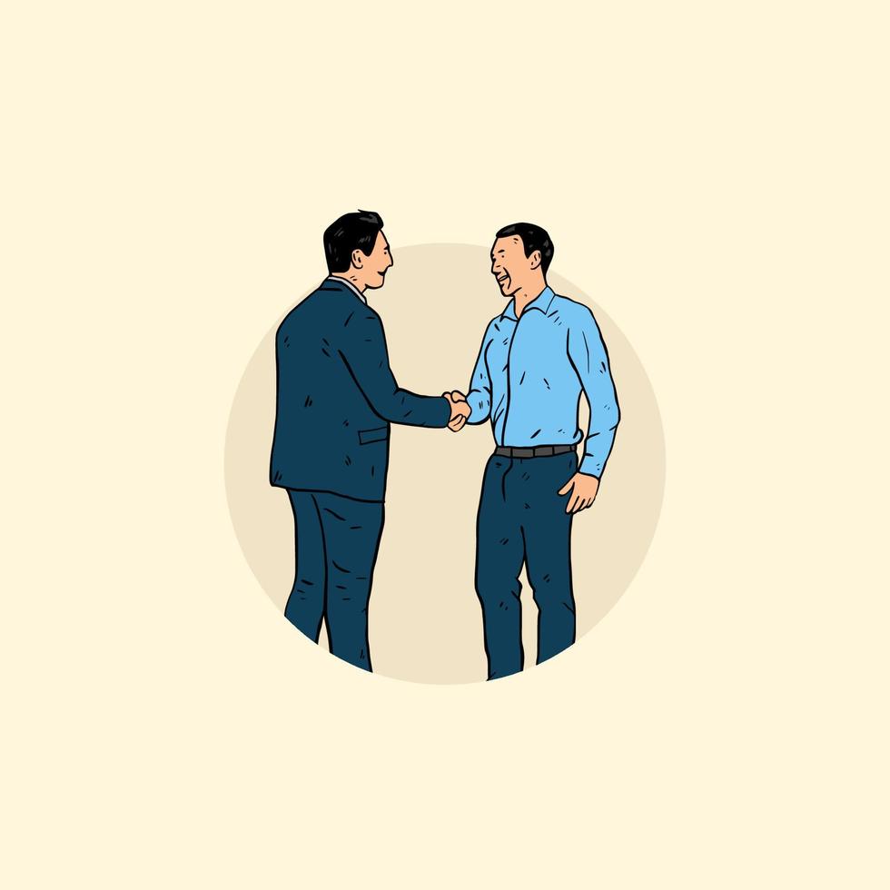 esboço de close-up, aperto de mão de dois empresários, conceito de parceria, apertando as mãos para selar um acordo. ilustração de desenho vetorial vetor