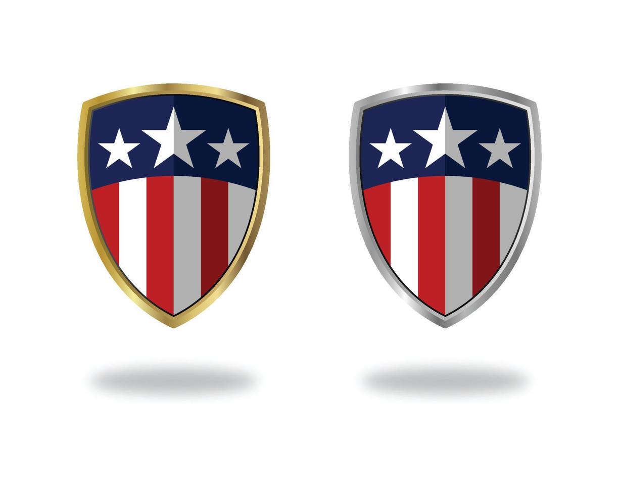 ouro e prata 3d escudo vetor logotipo dos eua, medalha, crachá, sinal, símbolo vetor