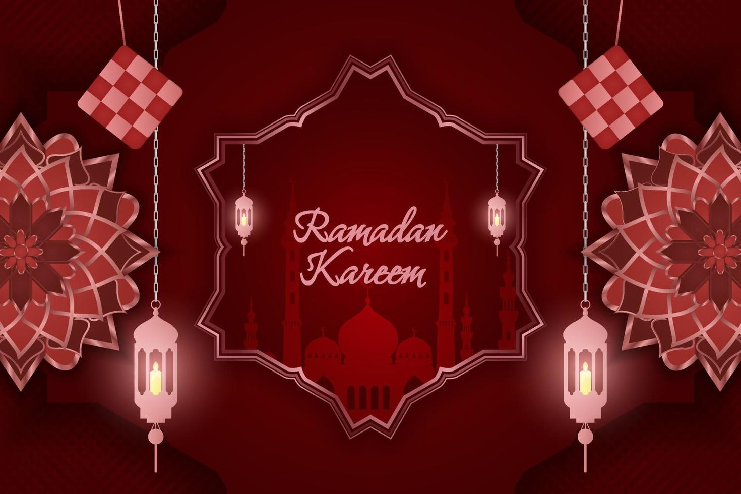 fundo islâmico ramadan kareem com cor vermelha de elemento de linha vetor
