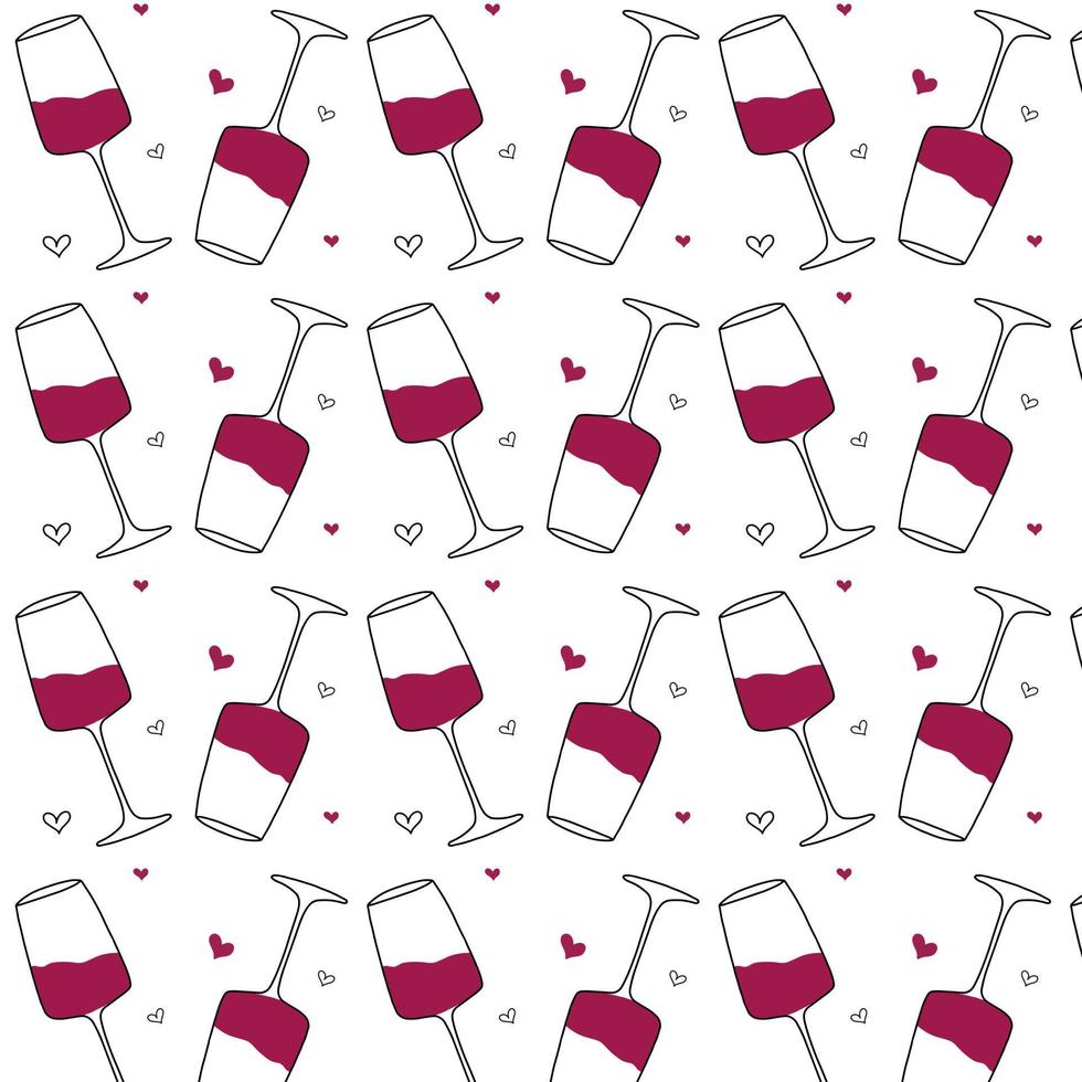 padrão com taças de vinho tinto. padrão bonito com vinho. padrão de vetor em estilo doodle.