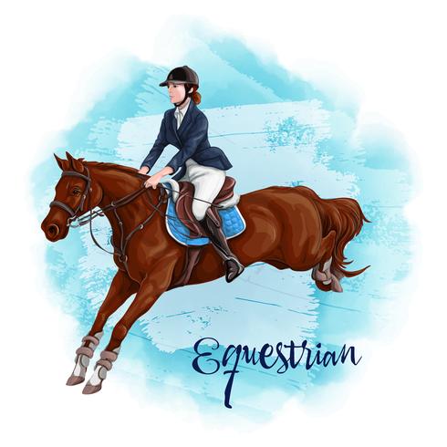 Mulher Equitação. Esporte Equestre. vetor