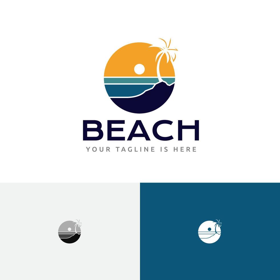 modelo de logotipo de viagem círculo praia mar pôr do sol tour vetor