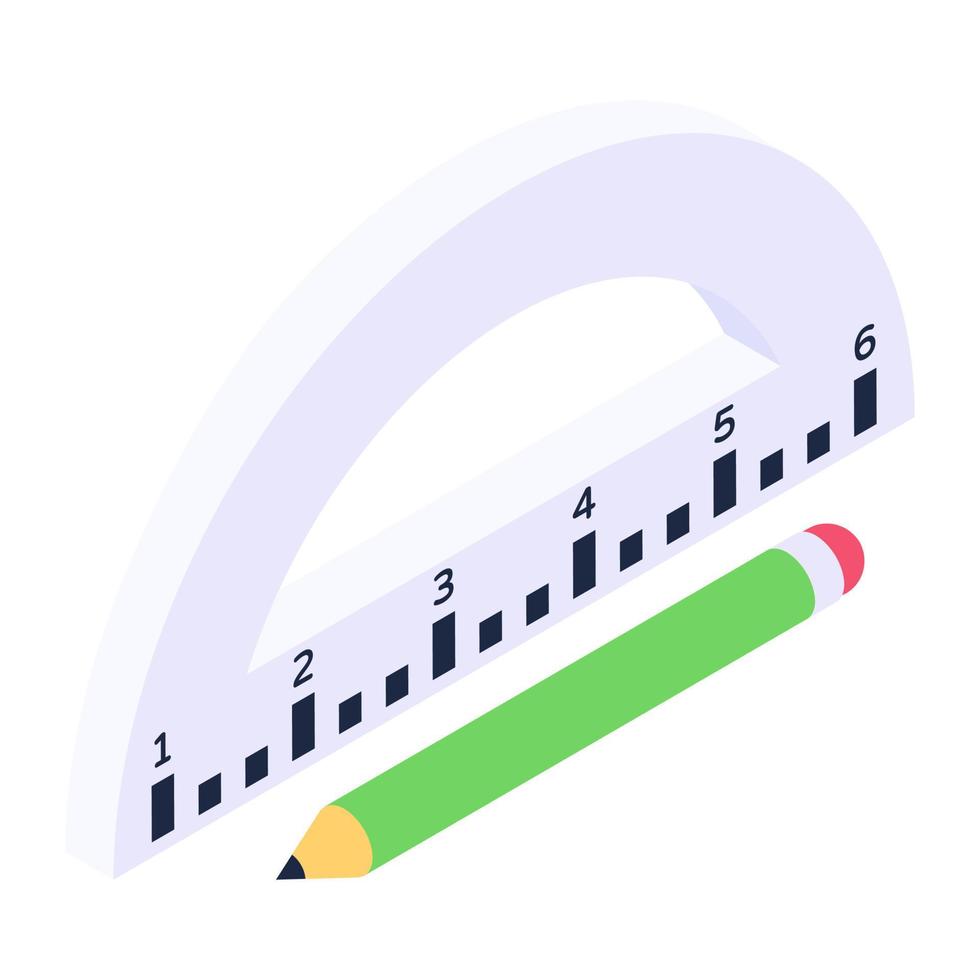 vetor isométrico de régua de lápis, ferramentas de desenho