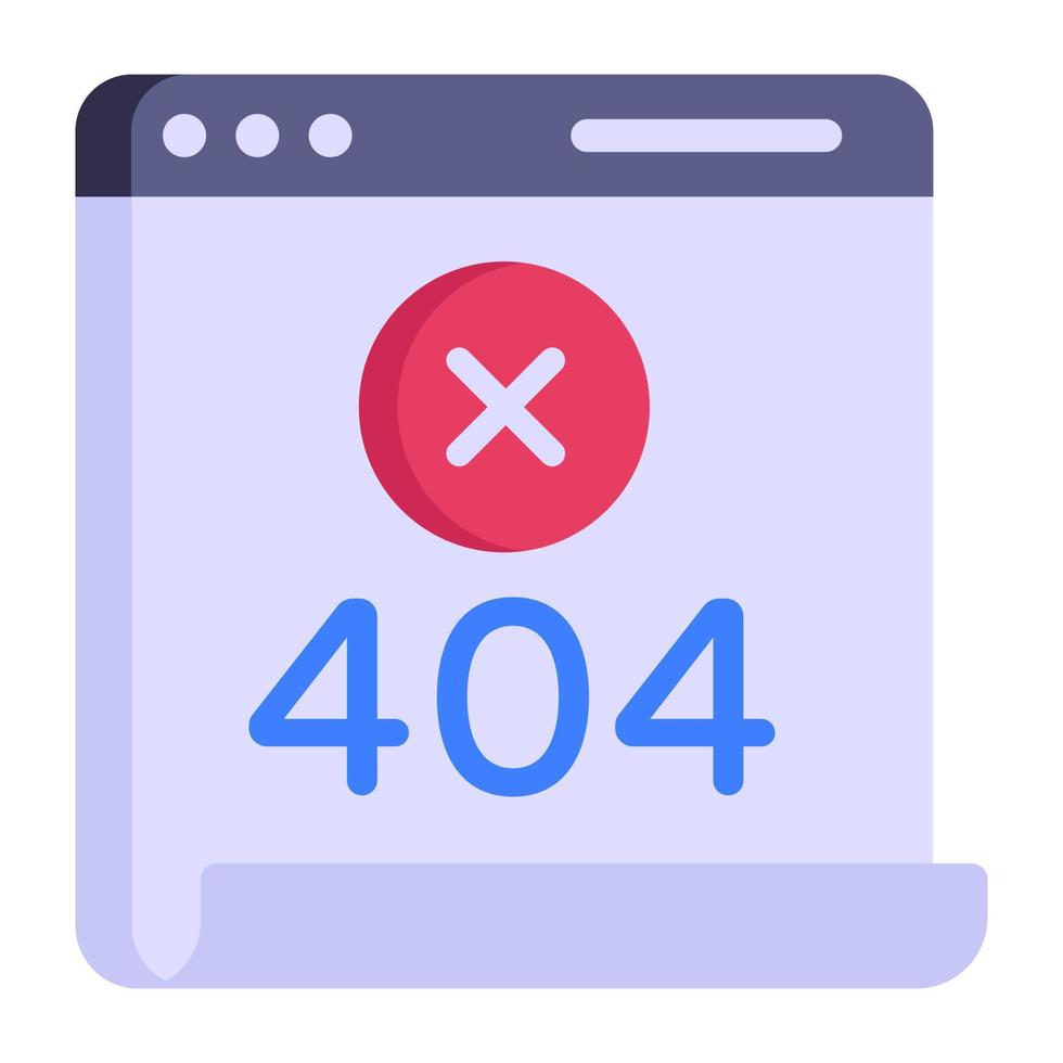 ícone plano de erro 404, erro da web vetor