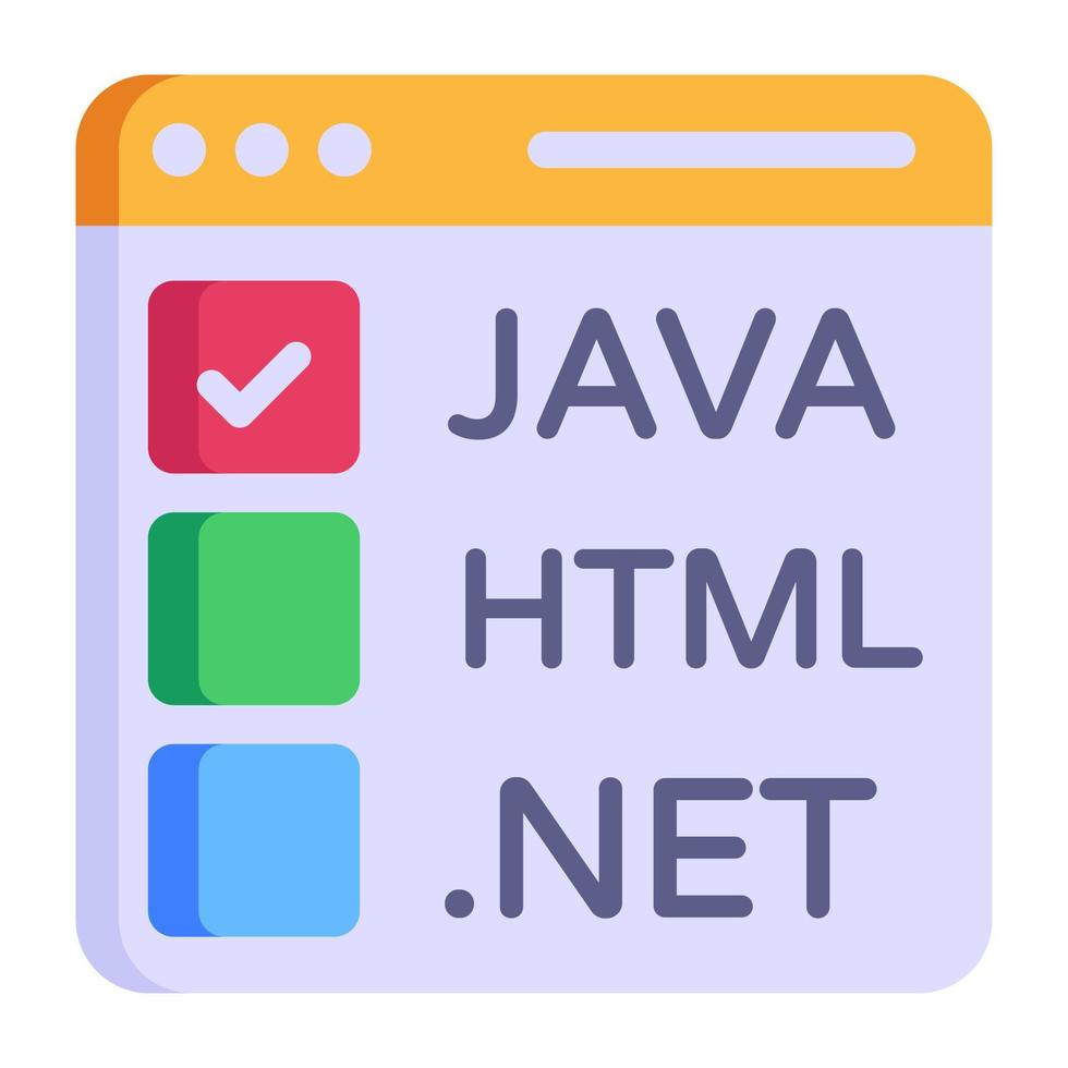 ícone plano de linguagens da web, linguagens de programação vetor