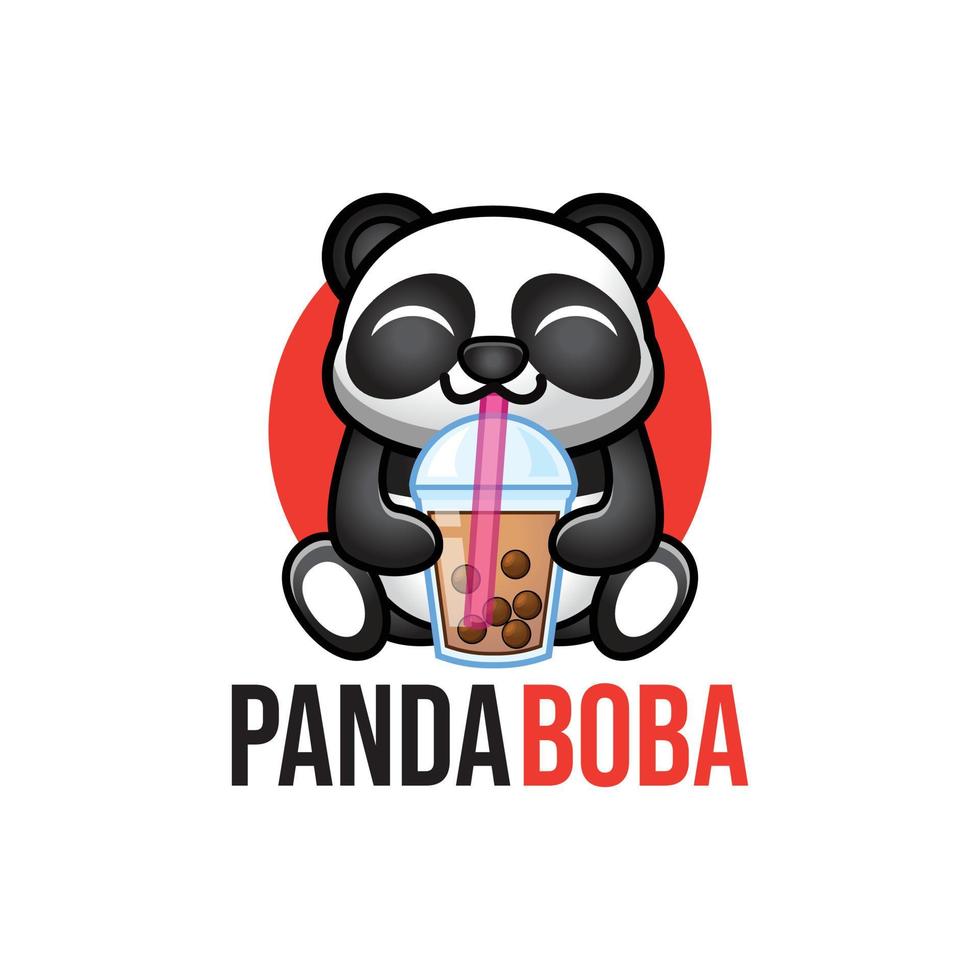 panda fofo segurando ilustração vetorial de logotipo boba vetor