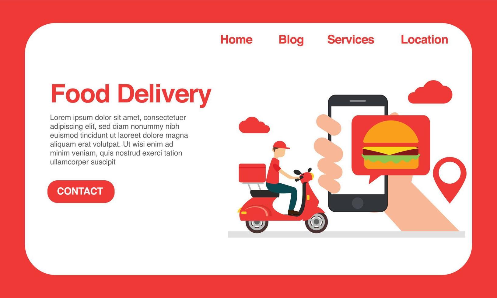 aplicativo de interface de usuário de design de site de entrega de comida on-line vetor