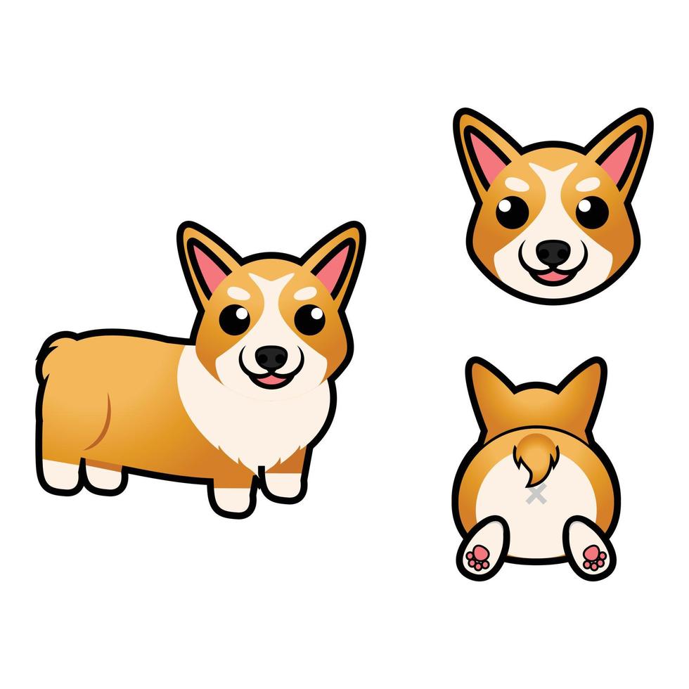 corgi dos desenhos animados com diferentes poses e emoções vetor